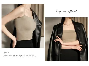 Modischer trägerloser gepolsterter Damen-Camisole, atmungsaktives Rippstrick-Basistop.