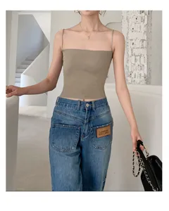 Frühling Sommer Damen Träger Schlauchtop Slim Fit Basic Einfarbig Casual Unterwäsche