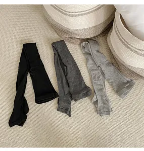 Comfortable cotton ribbed stirrup tights for daily wear, solid color leggings in classic shades.