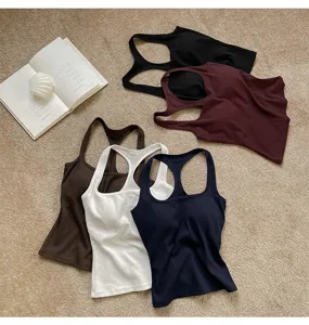 Débardeur côtelé pour femme avec coussinet de soutien-gorge carré col basique mode