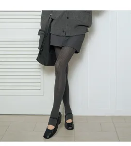 Comfortable ribbed stirrup tights for women, solid color cotton leggings for daily wear.