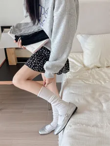 Women white slouch socks cotton casual calf socks spring summer vintage sweet style daily wear
