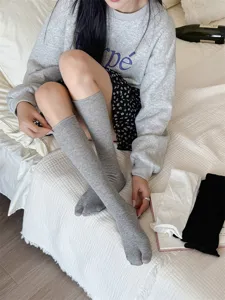 Women grey split toe knee high socks casual spring summer soft slouch hosiery 1pc