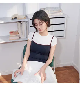 Silk knit camisole with built-in chest pad and contrast binding for women basic top