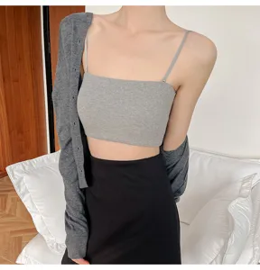 Spring summer women's ribbed elastic cotton spandex versatile casual tube top underwear detail view