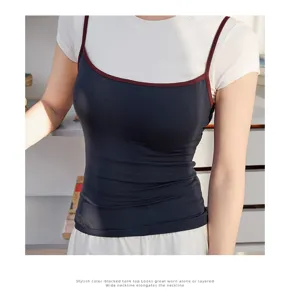 Women's stylish color-blocked camisole with chest pad and basic layered design for summer.