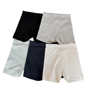 Women's Solid Color Knit Safety Shorts Mid High Waist Casual Breathable Home Shorts