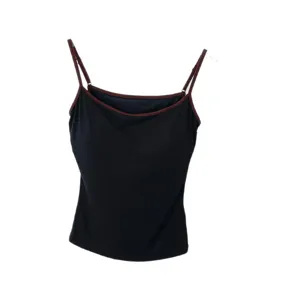 Women's Silk Knit Camisole Contrast Trim Basic Tank Top With Built-in Chest Pad Backless Summer Vest