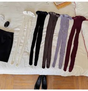 Women summer mesh pantyhose sheer lace tights asymmetric design breathable hosiery detail