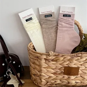 Women ribbed long stack socks thin summer leg warmers ballet style cute cloth label socks set