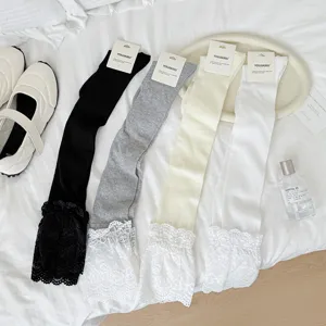 Lolita sweet lace long socks for women, breathable thin knit stack socks in four colors.