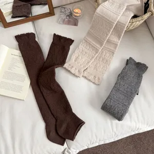 Cozy knitted leg warmers for women, winter long argyle socks and footless boot cuffs.