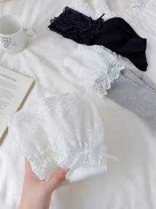 Sweet Lolita lace ruffle tube socks for women, thin breathable long stack socks spring