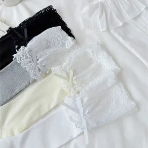 Women Sweet Lolita Lace Trim Long Socks Thin Breathable Cute Bowknot Slouch Socks Spring