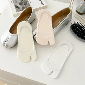 Cotton split toe low cut invisible socks detail view showing soft fabric texture and design.