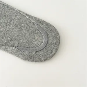 Grey cotton invisible sock detail showing anti-slip heel grip and fine knit texture.