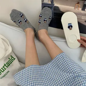 Women S Cute Cartoon Bear Embroidery Cotton Blend Invisible Boat Socks Spring Summer Low Cut Socks