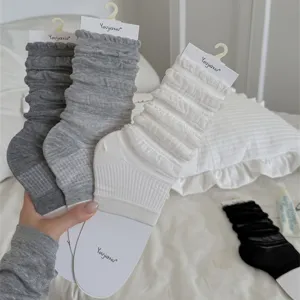 Women ballet style ruffled stack socks thin slouch leg warmers spring summer hosiery