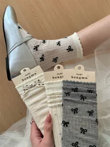 Calcetines de media caña con lazo transpirables mujer primavera verano topos calcetines
