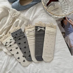 Calcetines de media caña transpirables para mujer con lazos y lunares, primavera verano.