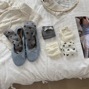 Calcetines de lazo huecos para mujer calcetines de punto finos estilo coreano lindo