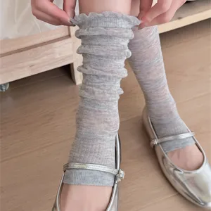 Ballet style thin stirrup leg warmers, soft lace slouchy socks for women spring and summer.
