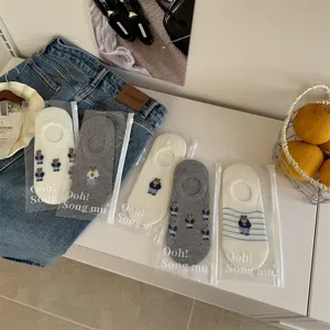 Women invisible boat socks low cut cotton cute bear embroidered casual socks for spring summer