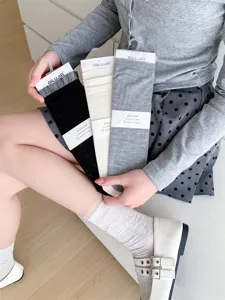 Women mid-tube stacking socks lace trim cotton casual daily wear comfort breathable 3 pairs set