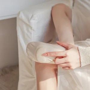 Women's thin invisible ice silk boat socks detail showing soft sponge cushion for foot comfort.