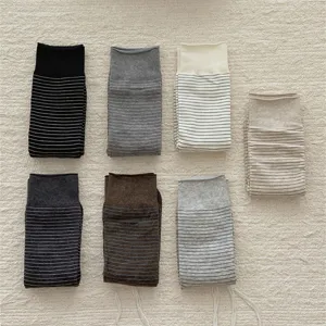 Classic striped cotton mid-calf socks for women, comfortable daily casual footwear.