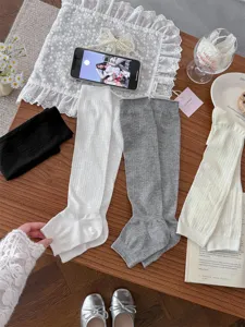 Women ballet style stirrup leg warmers hollow knit long slouch socks spring summer casual wear