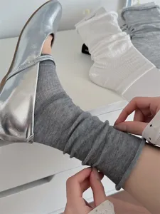 Women ballet style stirrup leg warmers thin rolled edge stacked socks spring summer grey color