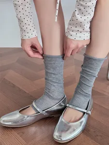 Ballet style grey leg warmers thin rolled edge stack socks for women spring summer fashion