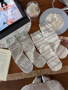 Calzini da donna cavi a righe retrò, calzini estivi sottili in cotone traspiranti.