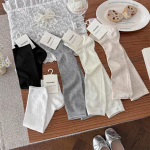 Ballet style stirrup socks thin hollow leg warmers long slouch socks for women spring summer detail view