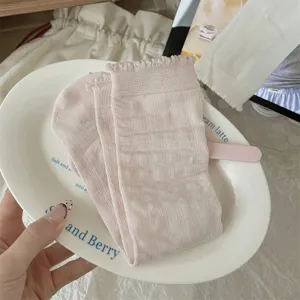 Plain modal cotton ruffle Japanese mid-tube slouchy socks for women, light pink spring detail.