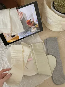 Women modal cotton socks ruffles mid-tube slouch socks spring summer daily casual hosiery