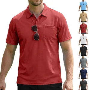 Men's Casual Solid Color Turn-down Collar Short Sleeve Pocket Polo Shirt Breathable Quick Dry Outdoor Tactical Polo Tee