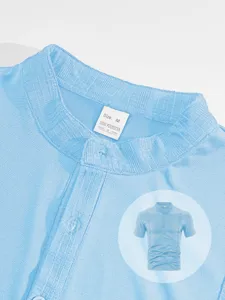 Hombre casual polo manga corta azul claro verano transpirable tela detalle cuello