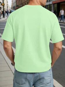 Men's textured waffle knit raglan short sleeve t-shirt, stylish casual spring summer top.