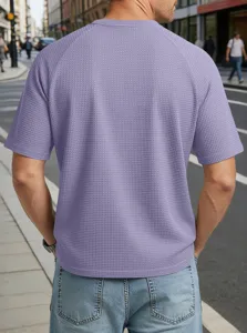 Men's textured waffle knit short sleeve raglan t-shirt casual breathable summer top
