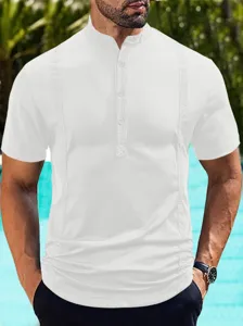 Camisa polo hombre casual manga corta blanca cuello mao verano detalle estilo top mod.