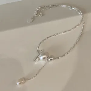 Zilver textuur katoenen parel kwast ketting, Franse retro elegante design accessoire.