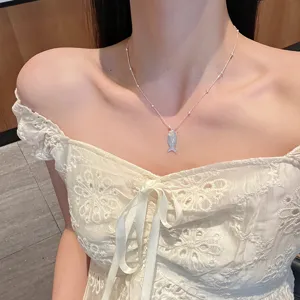 Koreanischer Stil Minzgrün Kleiner Fisch Legierung Halskette Strass Anhänger Schlüsselbeinkette Minimalist Ohrringe Damen