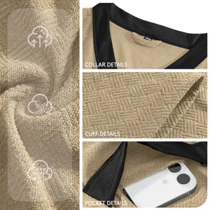 Heren badjas badstof detailweergave, comfortabele loungewear met kraag manchetten zakken.