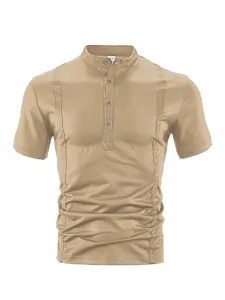 Polo casual de manga corta para hombre con cuello mao, elegante y cómodo top de verano.