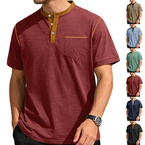 Men's Casual Short Sleeve Polo Shirt Color Block Henley Neck Cotton Blend Comfortable Summer Daily Top