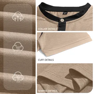 Men's short sleeve henley shirt casual summer polo top contrast color collar fashion tee.