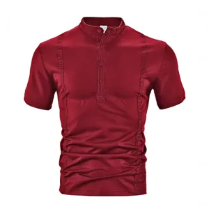 Camisa polo hombre burdeos manga corta casual verano cuello mao elegante top superior