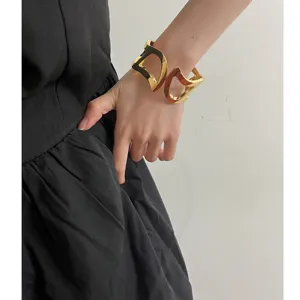 European style heavy metal open cuff bracelet for women, exaggerated fashion gold bangle.